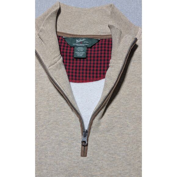 Woolrich Men’s XL 1/4 Zip Pullover Beige Sweatshirt Elbow Patches Cotton Blend - Picture 5 of 11
